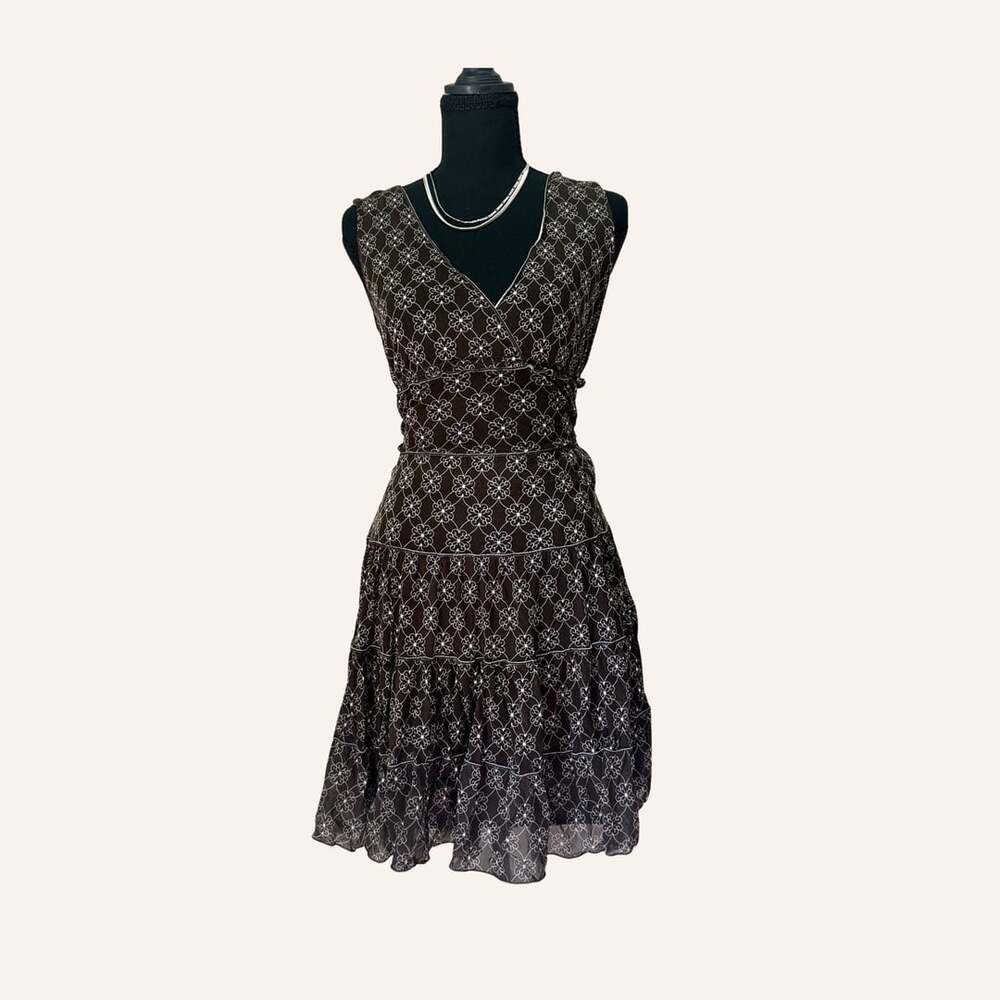 y2k brown floral embroidered babydoll tiered mini dress studio m